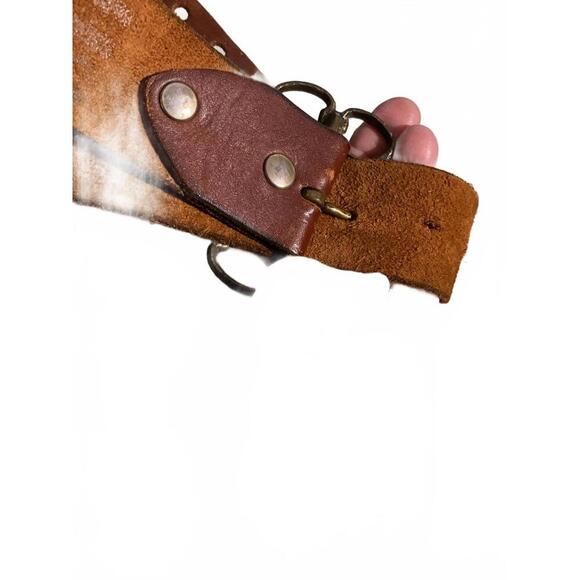 Vintage Brown Leather Belt with Unique Chain-Link Buckle